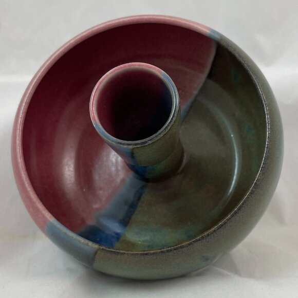 Vintage 1995 Shelton Art Pottery Candlestick, Studio Signed MM, 3” Taper Holder - Picture 5 of 7